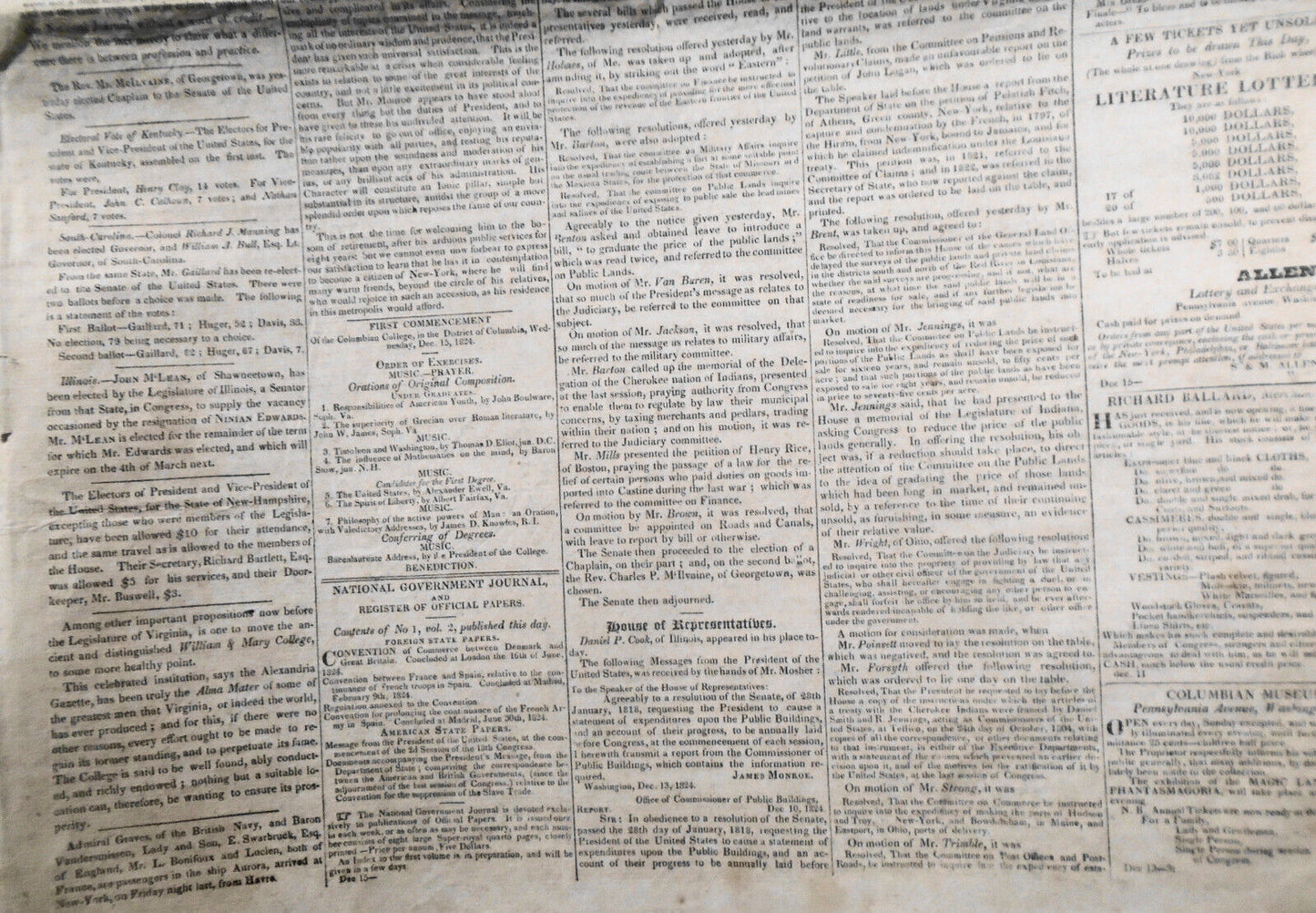 DAILY NATIONAL JOURNAL December 15, 1824 - from NY Gov DeWitt Clinton collection