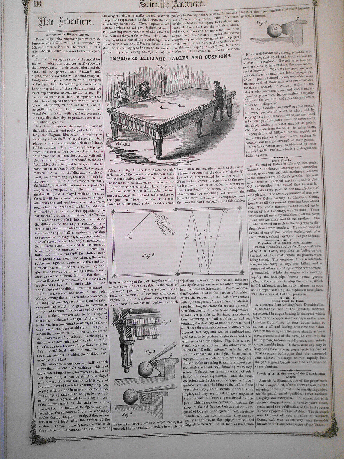 Scientific American, December 23, 1855. Improvement in Billiard Tables, etc