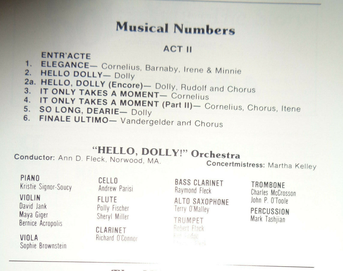 HELLO, DOLLY! - PROGRAM - Living Presence Experimental Theatre, Bradford College