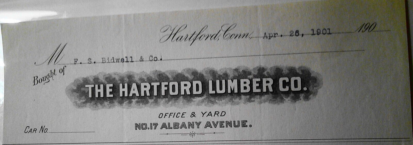 1901 The Hartford Lumber Company receipt. Sold to F. S. Bidwell & Co.