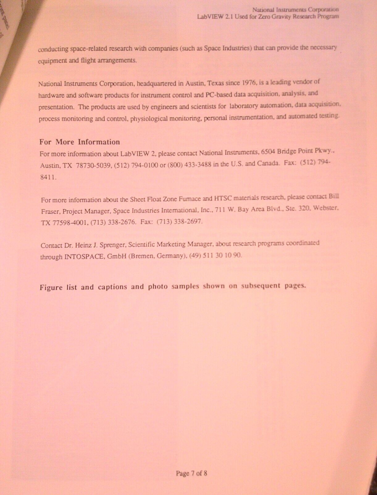 National Instruments LabVIEW 2 in NASA Zero Gravity Superconductor Research 1991