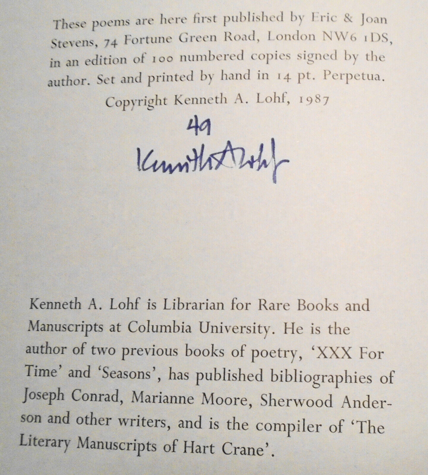 Arrivals : six sonnets, by Kenneth A Lohf. SIGNED Limited edition # 49 Of 100.
