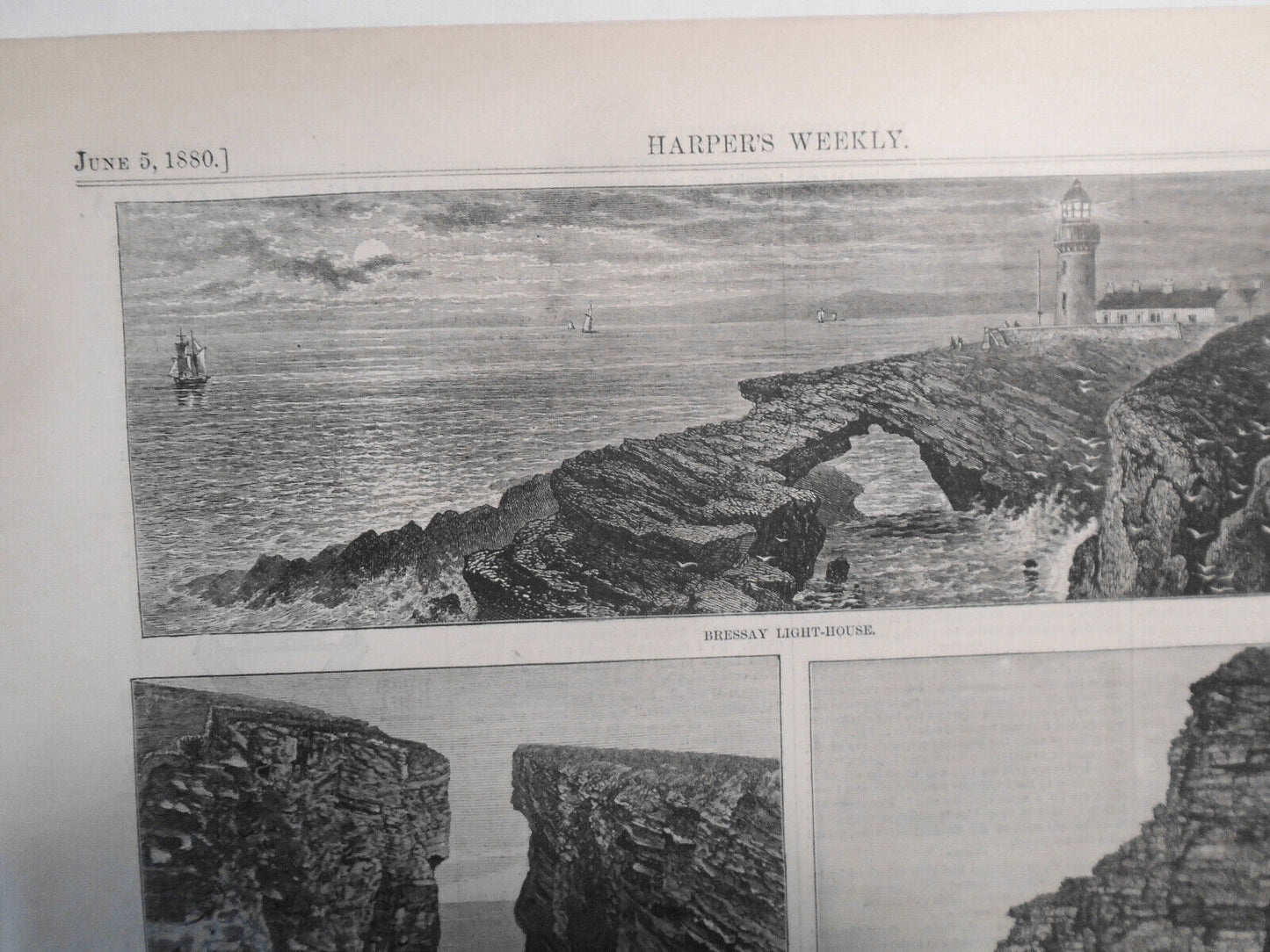 Sketches in Shetland Islands - HW 1880 - Original - Lighthouse, Scalloway, etc