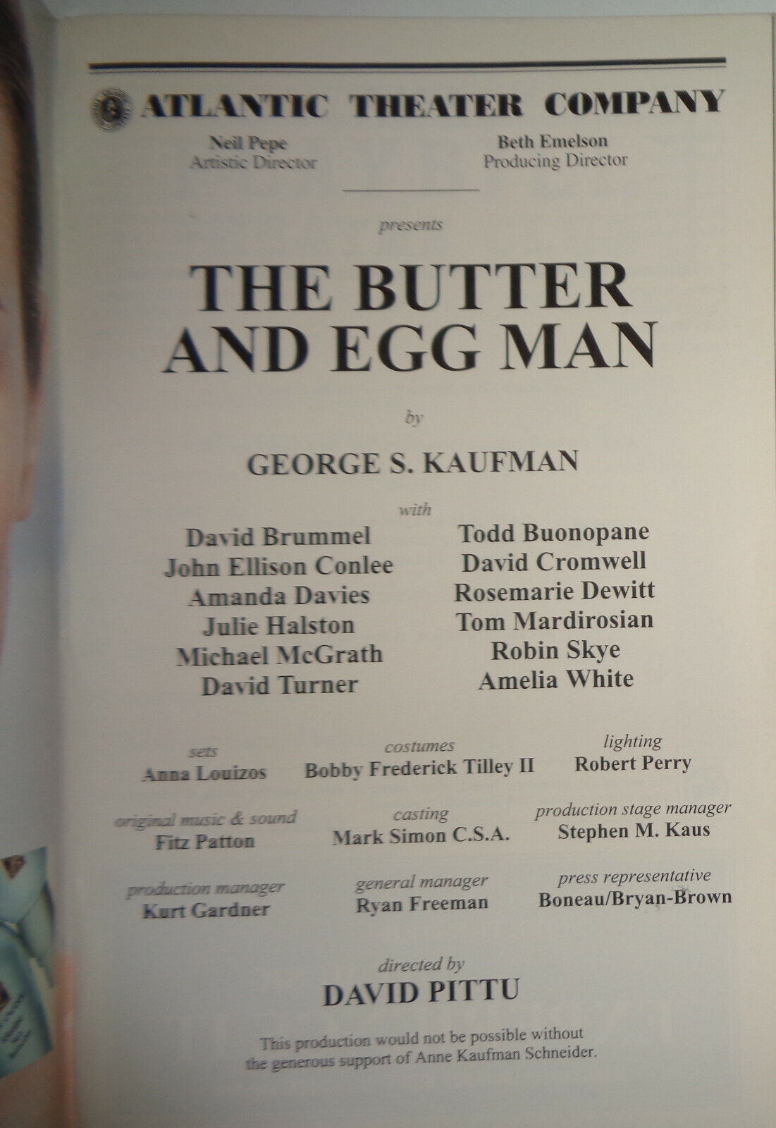 THE BUTTER AND EGG MAN - PLAYBILL - OCTOBER 2002