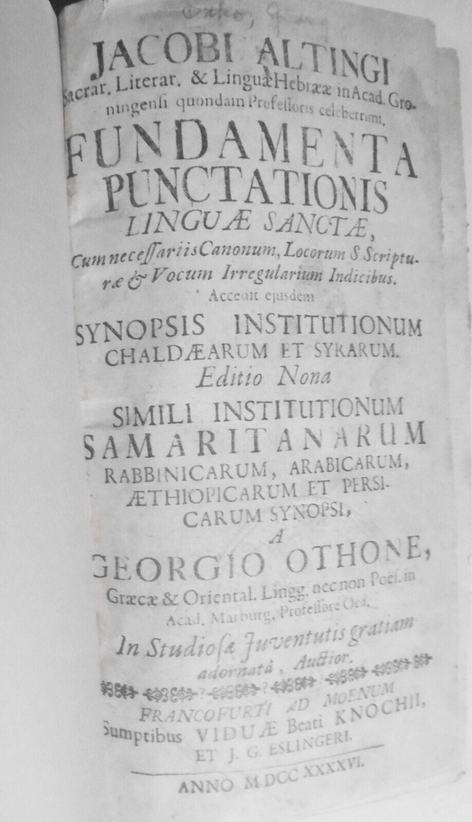 1746 Fundamenta Punctationis Linguae Sanctae, by Jacob Alting