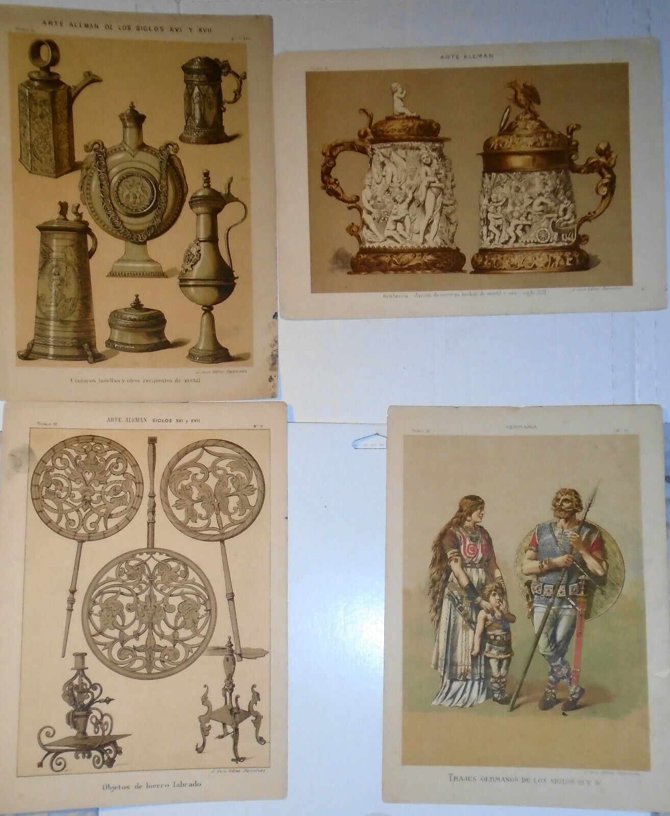 Arte Aleman - 4 lithographs lot circa 1890 by J. Seix, Barcelona.