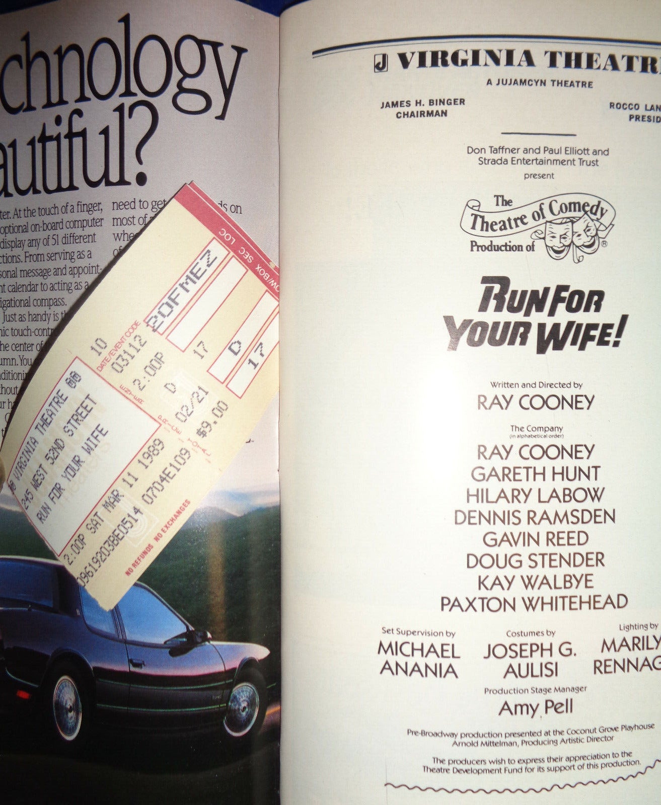 Run For Your Wife! Playbill 1989 - Virginia Theatre