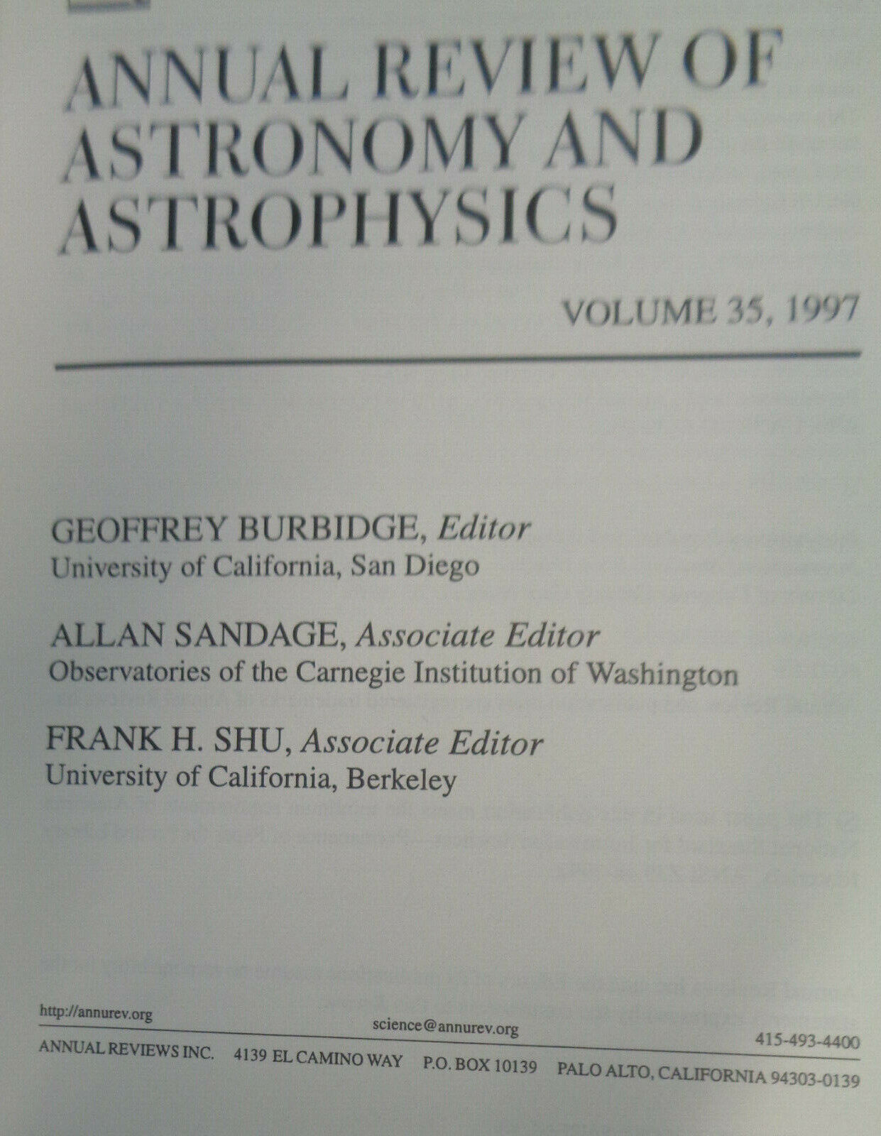 ANNUAL REVIEW OF ASTRONOMY AND ASTROPHYSICS - VOLUME 35, 1997