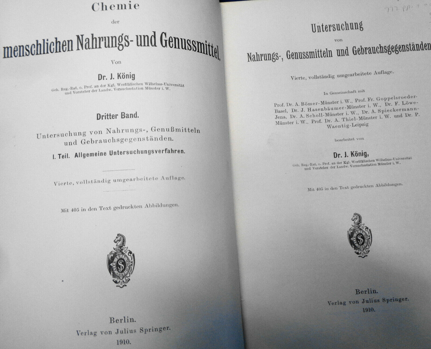Chemie der menschlichen Nahrungs- und Genussmittel Von Dr. J. Konig Band 1. 1910