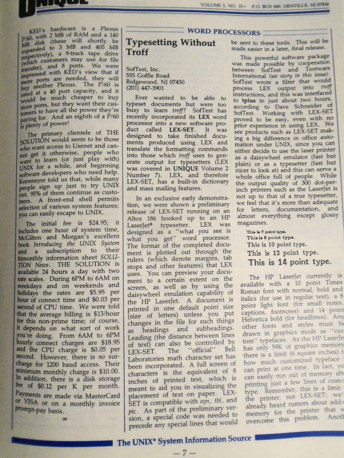 UNIQUE, Vol. 3, No. 10, 1984 - The UNIX System Information Source.