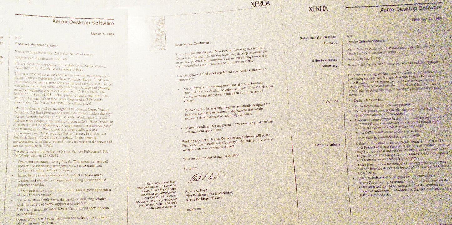 Xerox PC Software Press Kit 1989. Ventura Publisher, Formbase, Presents, Graph