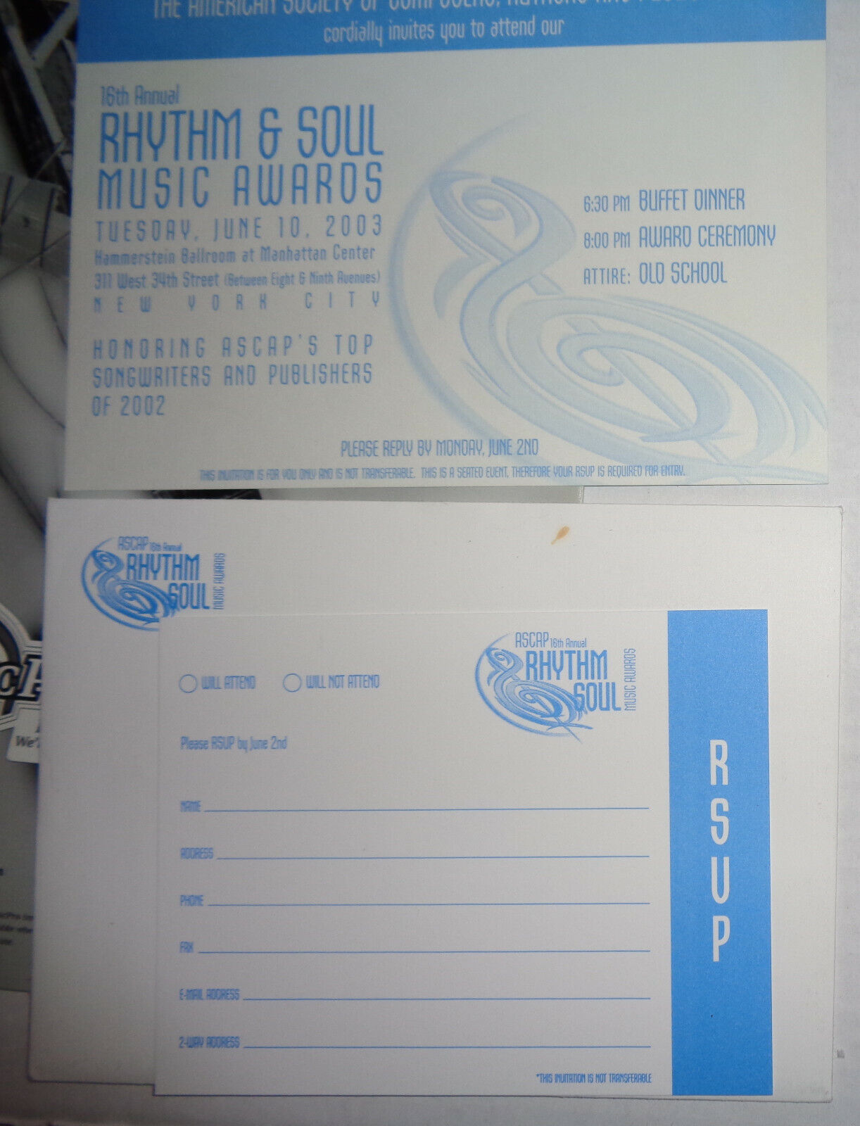 ASCAP'S 16th Annual Rhythm Soul Music Awards 2003 -Souvenir Program & Invitation