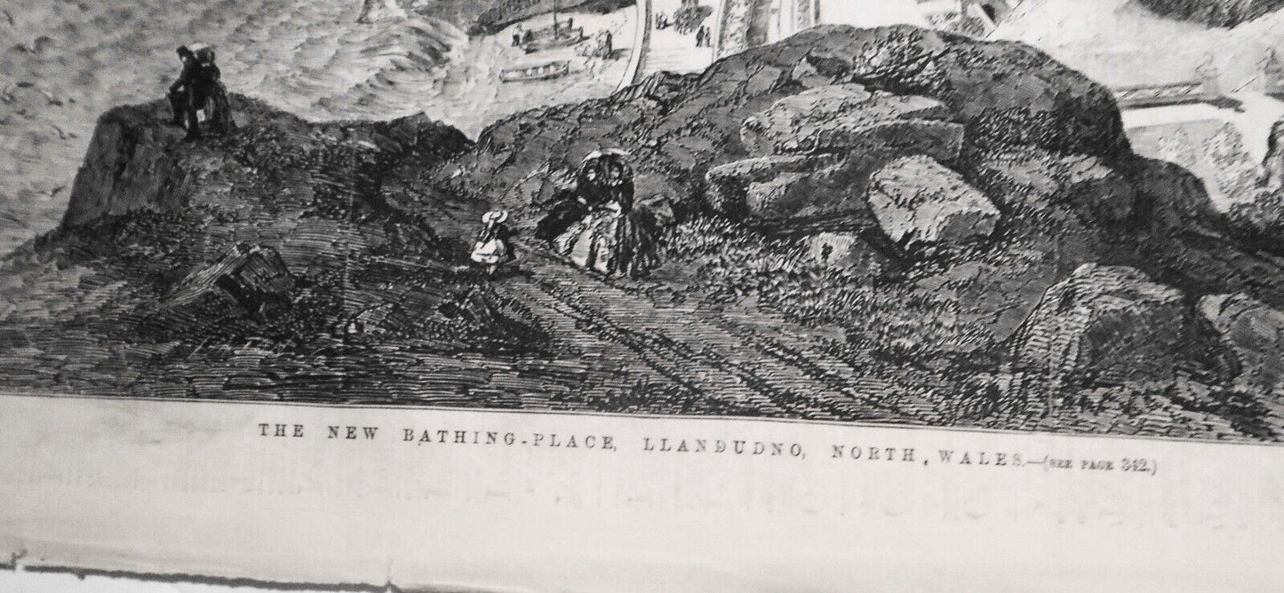 1855 The new bathing-place, Llandudno, North Wales. Original print.