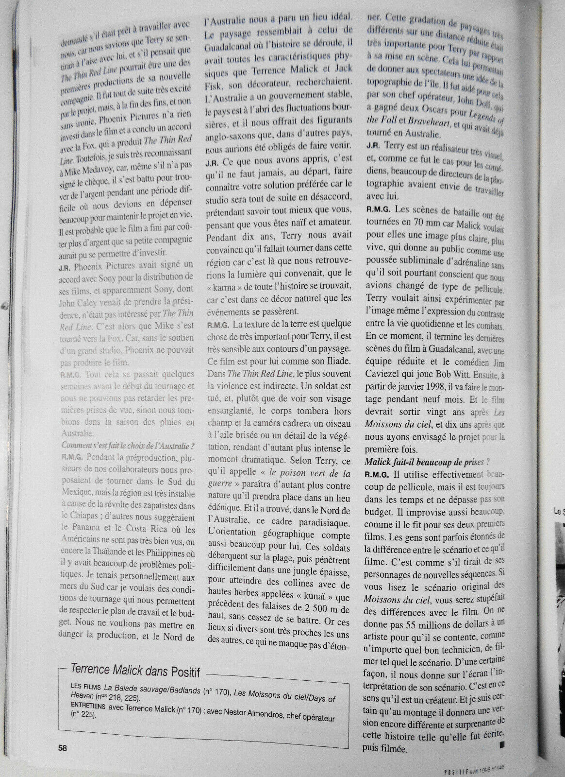 Positif: revue mensuelle de cinéma April 1993 Terrence Malick; Quentin Tarantino