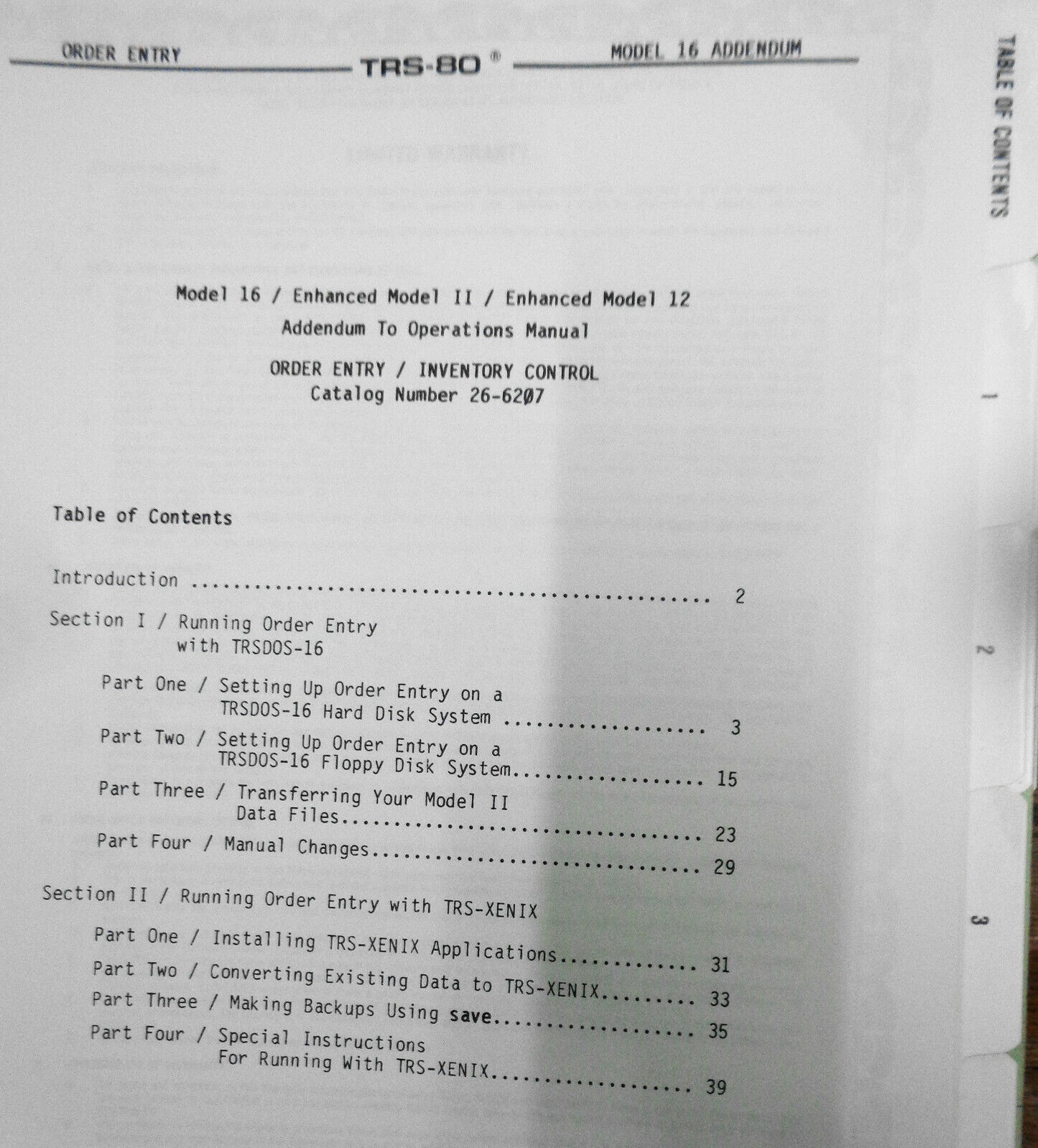 TRS-80 Model 16 Order Entry / Inventory Control Xenix Multi-User & TRSDOS-16