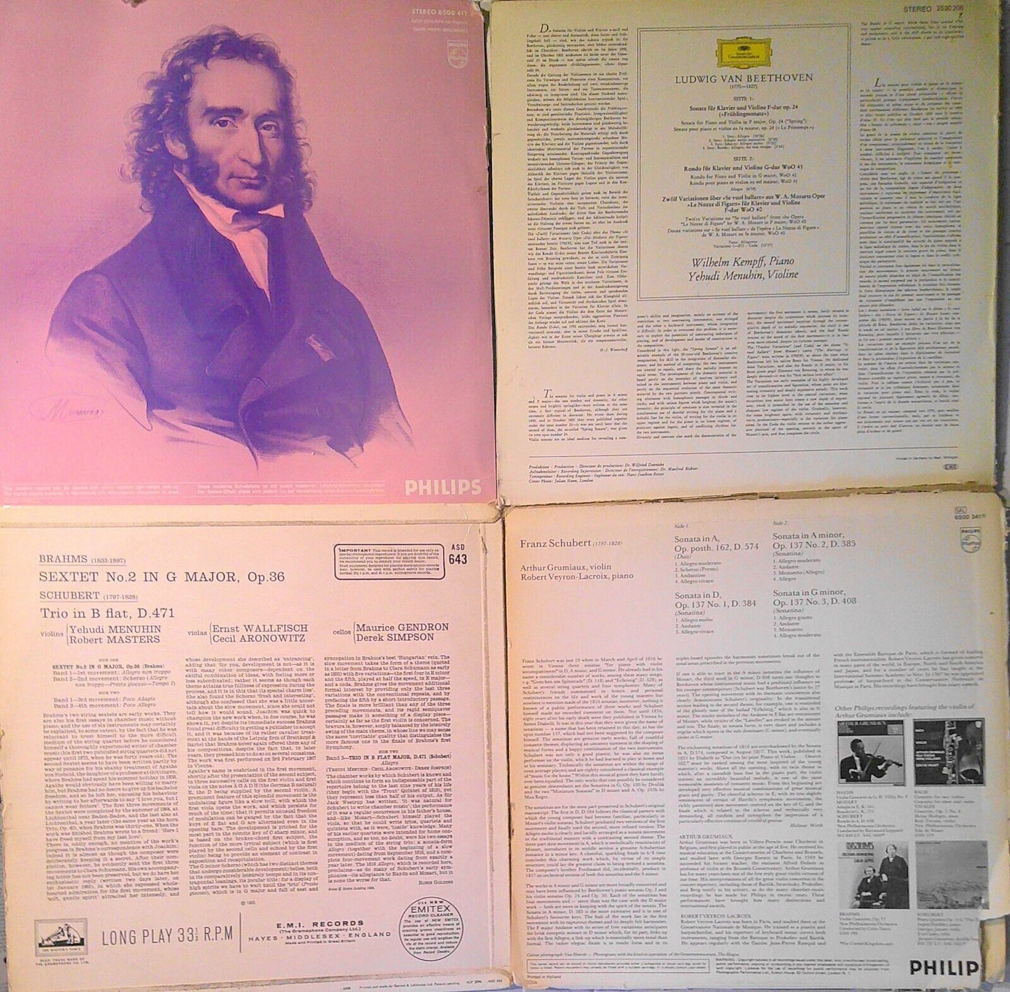 4 classical violin vinyl LPs lot : Arthur Grimiaux & Yehudi Menuhin