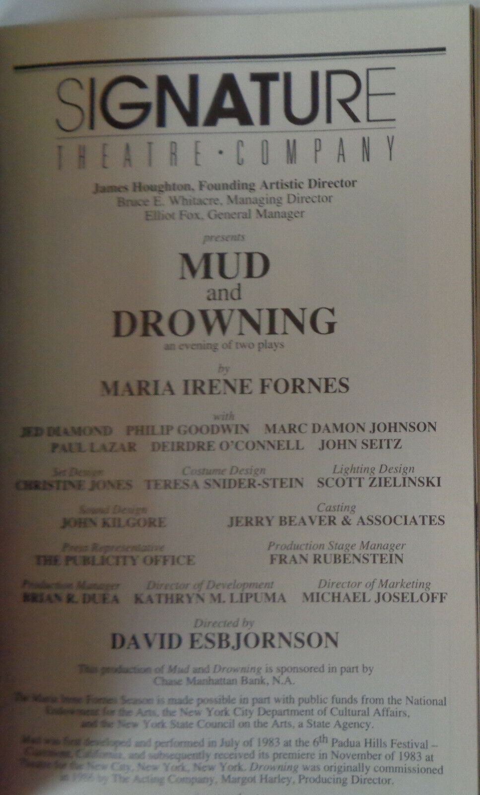 Mud And Drowning - Playbill - September 1999