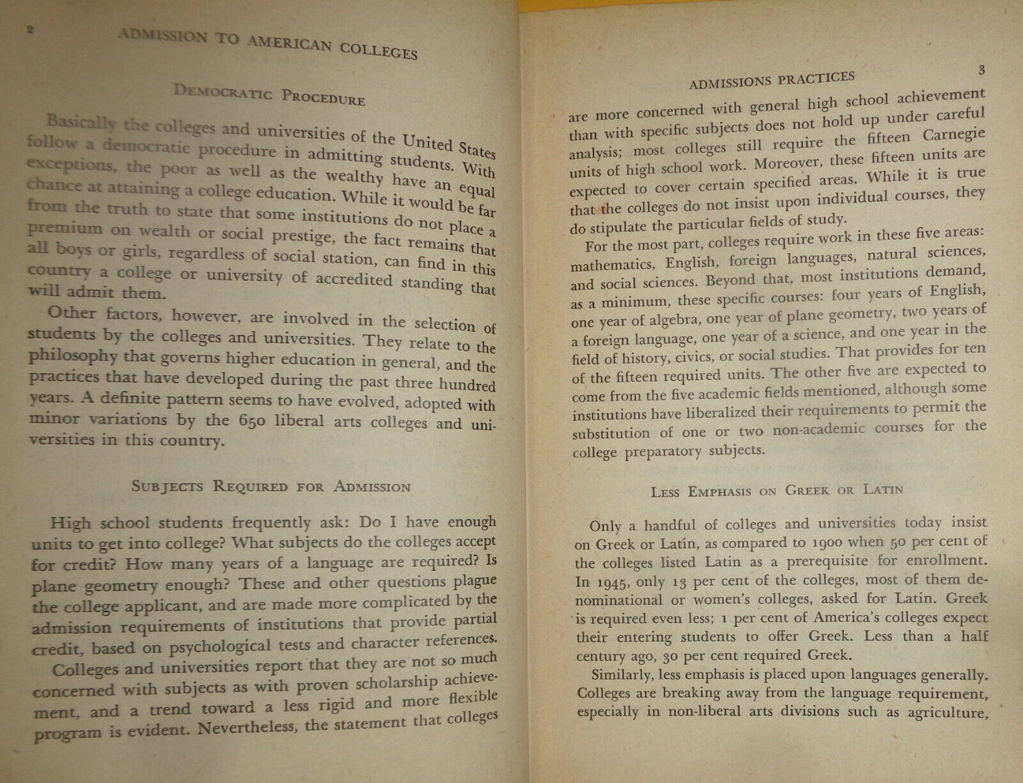 Admission to American Colleges, by Benjamin Fine. SIGNED First edition 1946