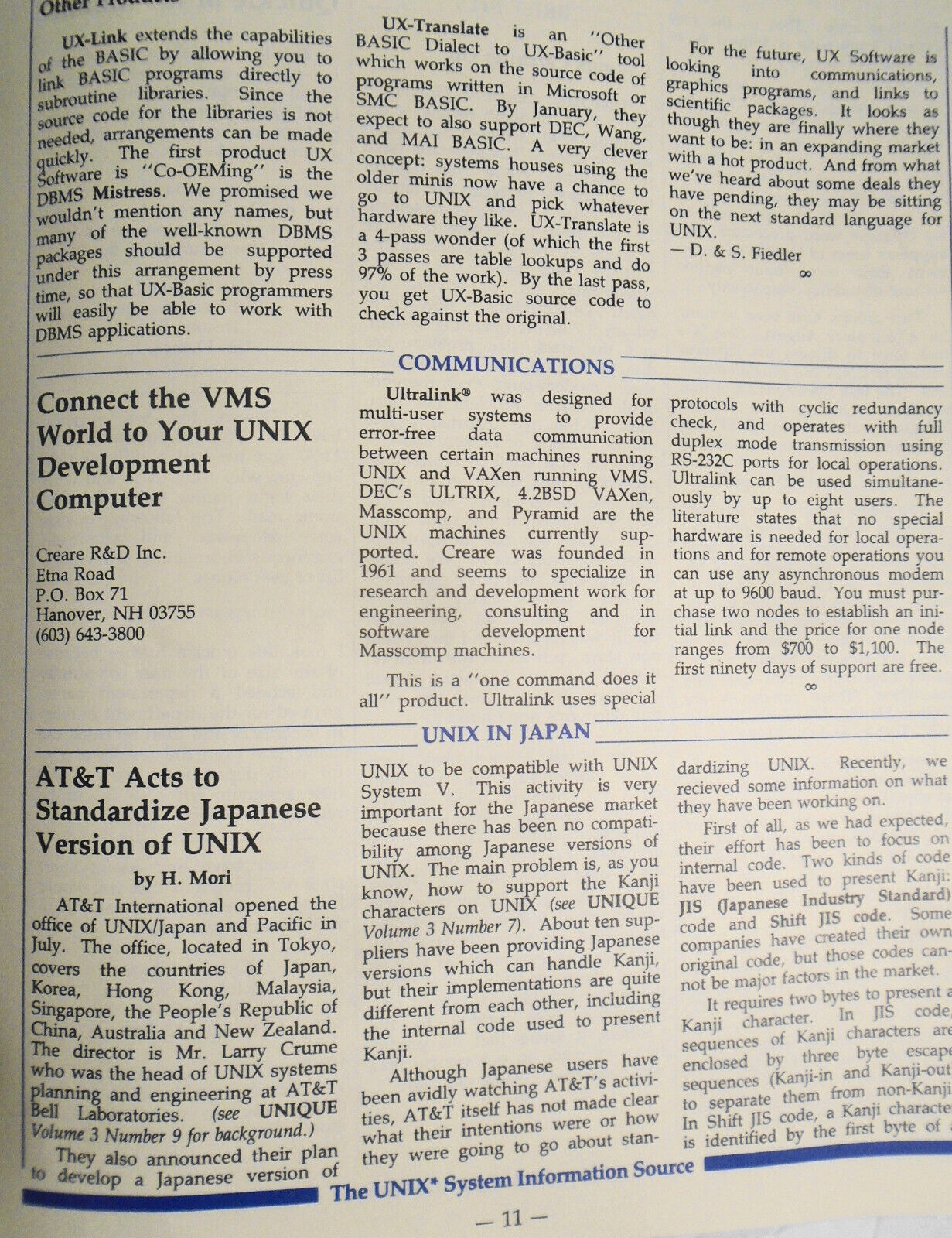 UNIQUE, Vol. 3, No. 10, 1984 - The UNIX System Information Source.