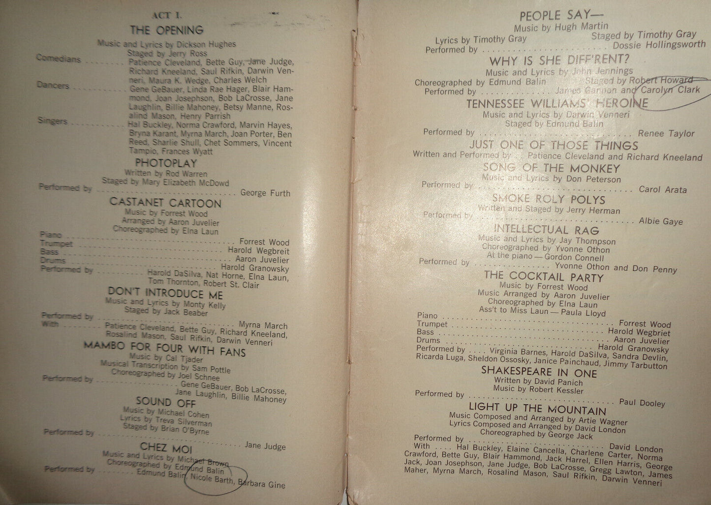 TALENT '60 - PLAYBILL - TUESDAY, MARCH 22-31 1960. Joan Rivers, Cal Tjader