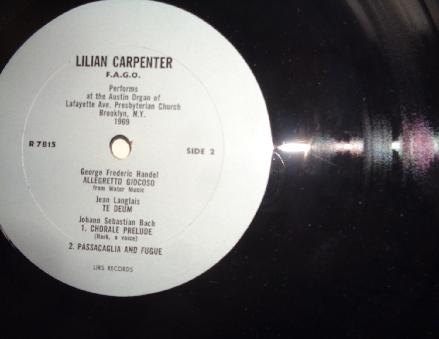 LILIAN CARPENTER: F.A.G.O. PERFORMS AT THE AUSTIN ORGAN OF LAFAYETTE- vinyl lp.