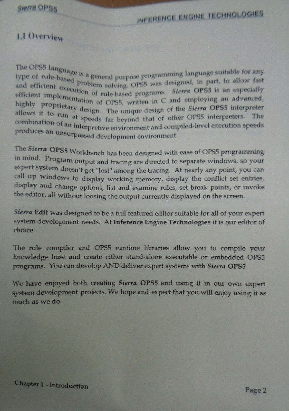 SIERRA OPS5 Rule-based Expert System Language, by Inference Engine Techno.. 1987