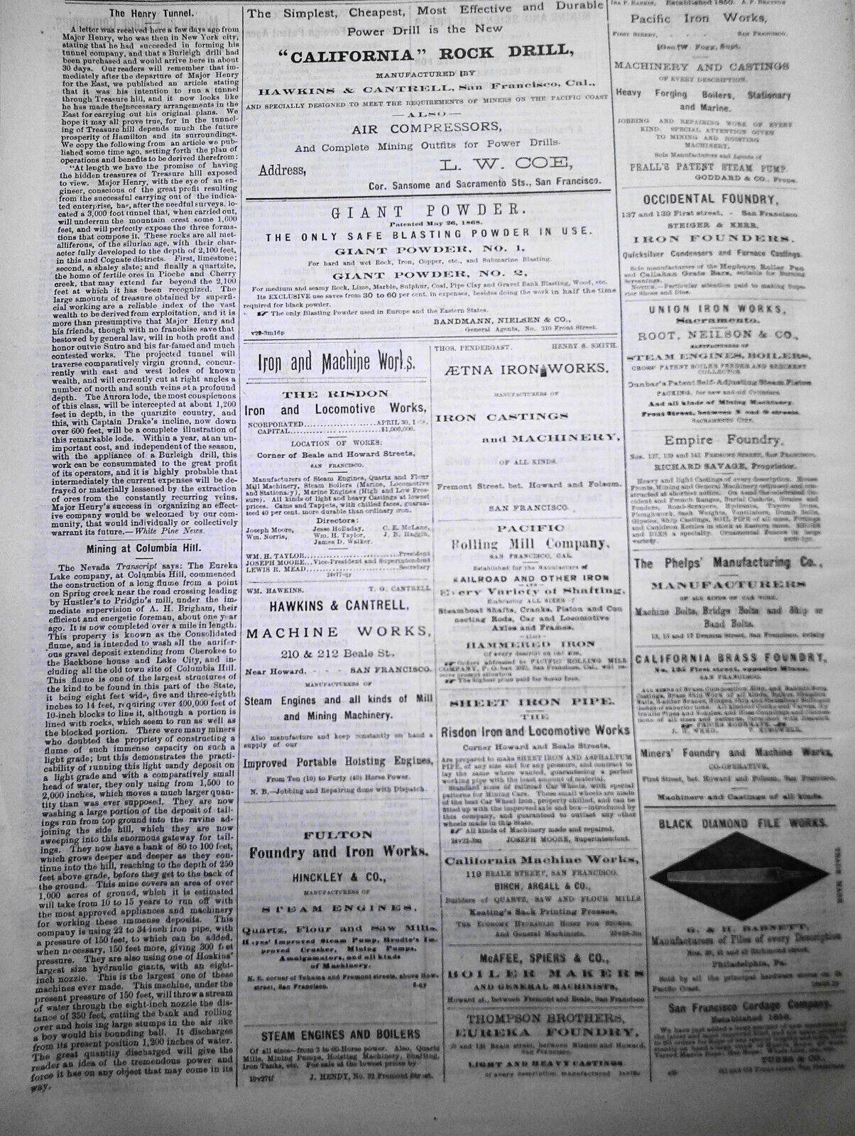 Mining and Scientific Press Feb 12, 1876. Edison's "New Force"; Mining Debris...