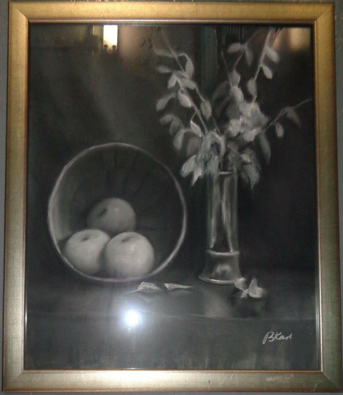 Bo Kass : Fruit and Plant, pastel drawing - Signed original, framed