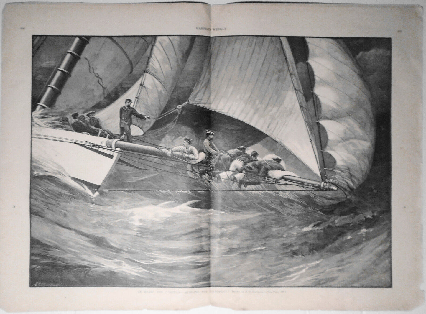 International Yacht Races : Puritan Muzzling Jib Topsail - Harper's Weekly 1885