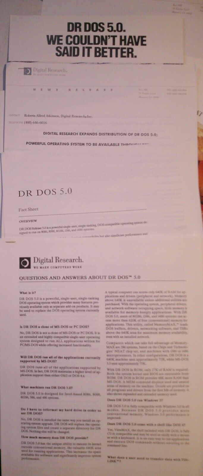 Digital Research Press Kit, 1990 - Artline, Dr. Dos & Presentation Team.