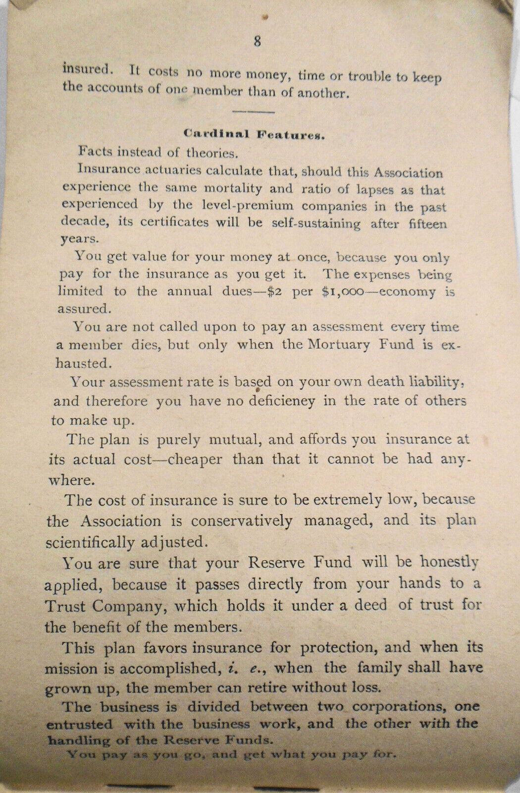 FACTS - Mutual Reserve Fund Life Association New York, 1884 Advertising circular