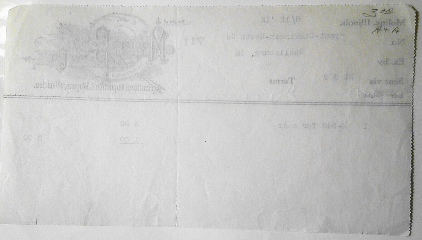 1912 Moline Plow Company invoice