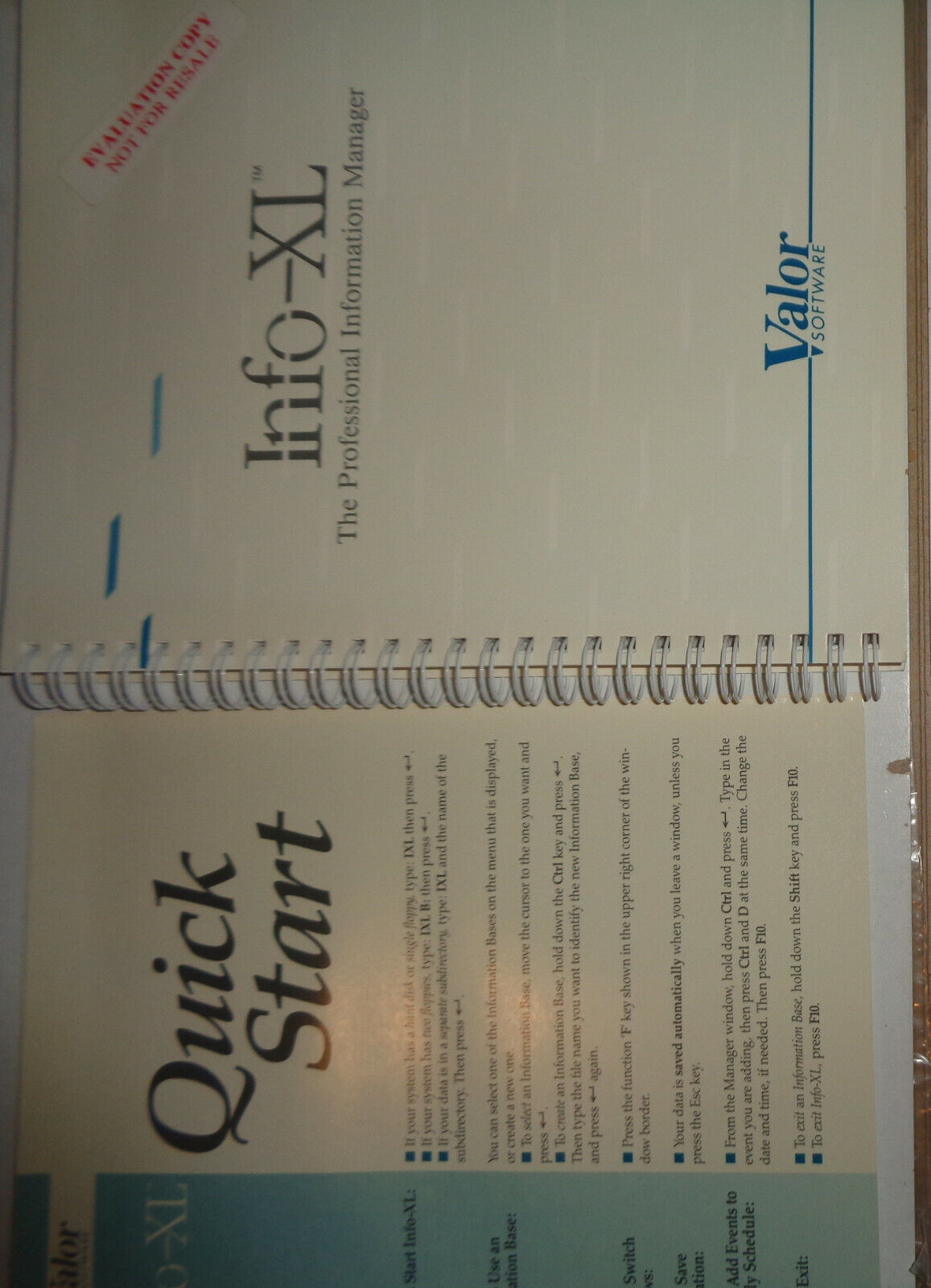 Info-XL, by Valor Software. Information management for IBM & compatible PCs 1988