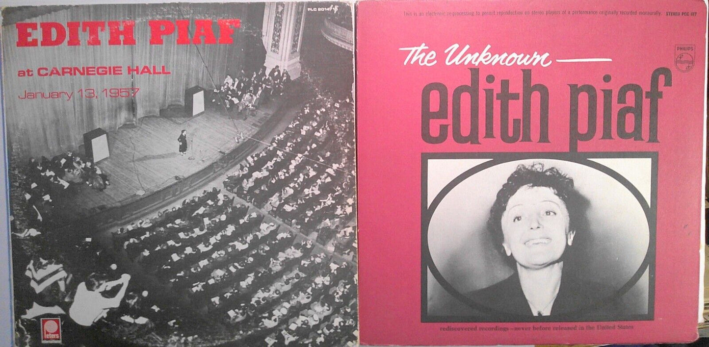 Edith Piaf At Carnegie Hall & The Unknown Edith Piaf - vinyl LP lot.