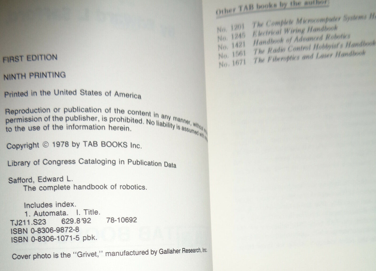 4 books on Robotics / Artificial Intelligence, Robot Vision, Projects, Handbook