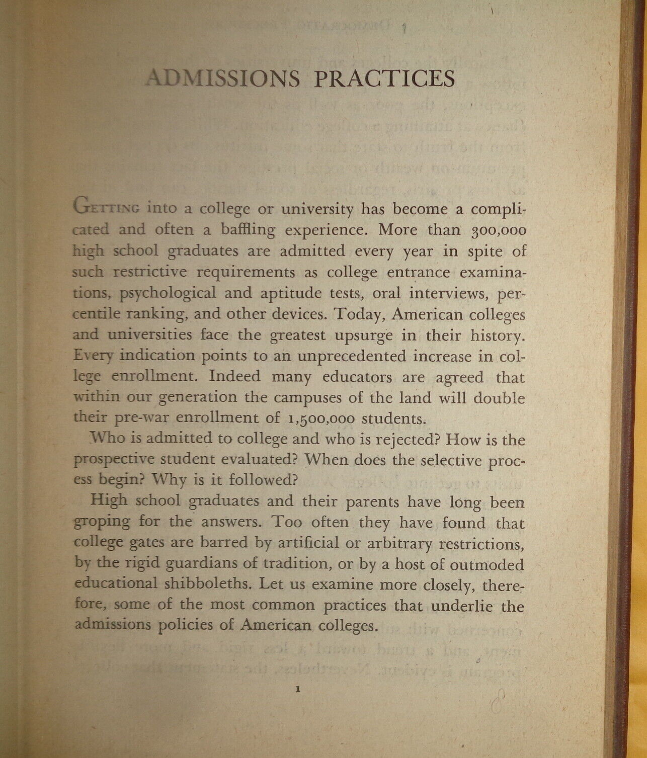 Admission to American Colleges, by Benjamin Fine. SIGNED First edition 1946