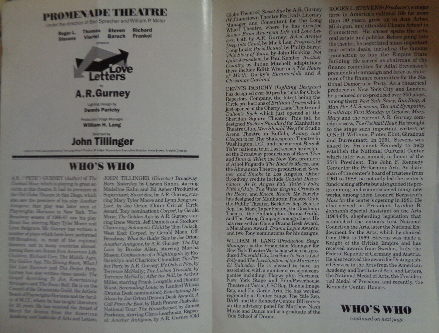 Love Letters, by A. R. Gurney - Program - Promenade Theatre, Off-Broadway, 1989