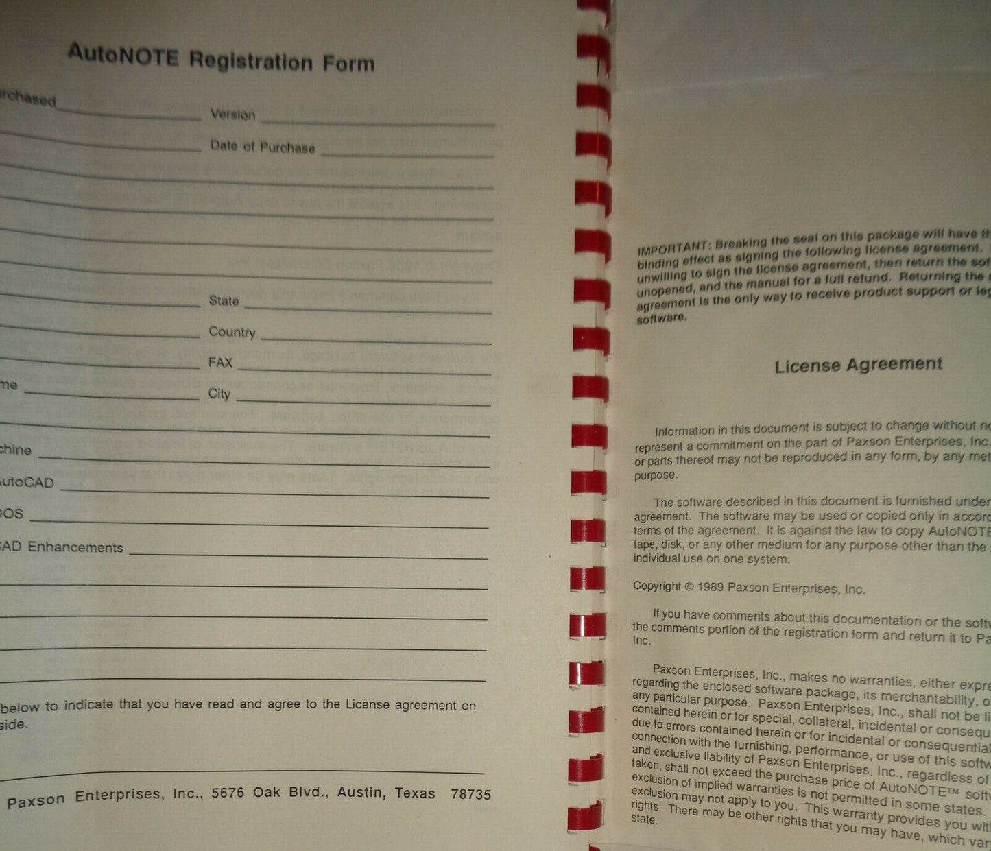 AutoNote, by Paxson Enterprises 1989 IBM 5 1/4" - add text to AutoCAD - Unused