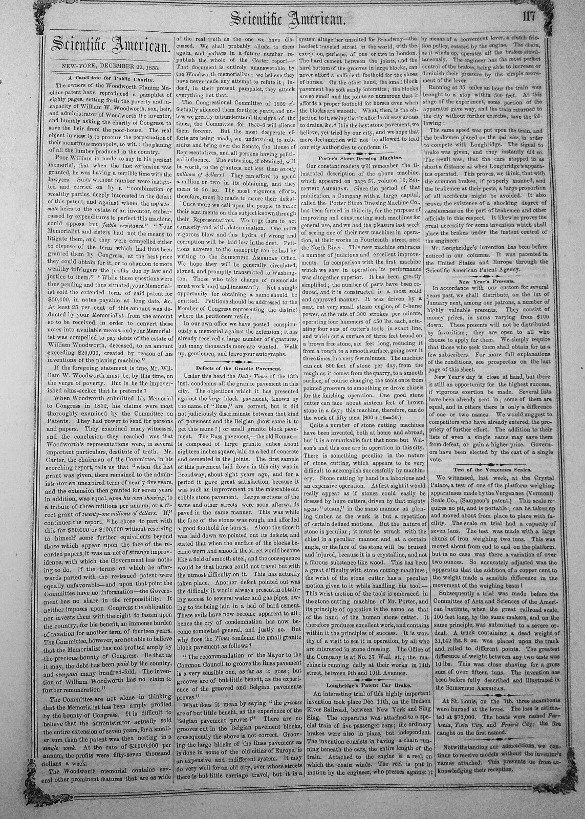 Scientific American, December 23, 1855. Improvement in Billiard Tables, etc