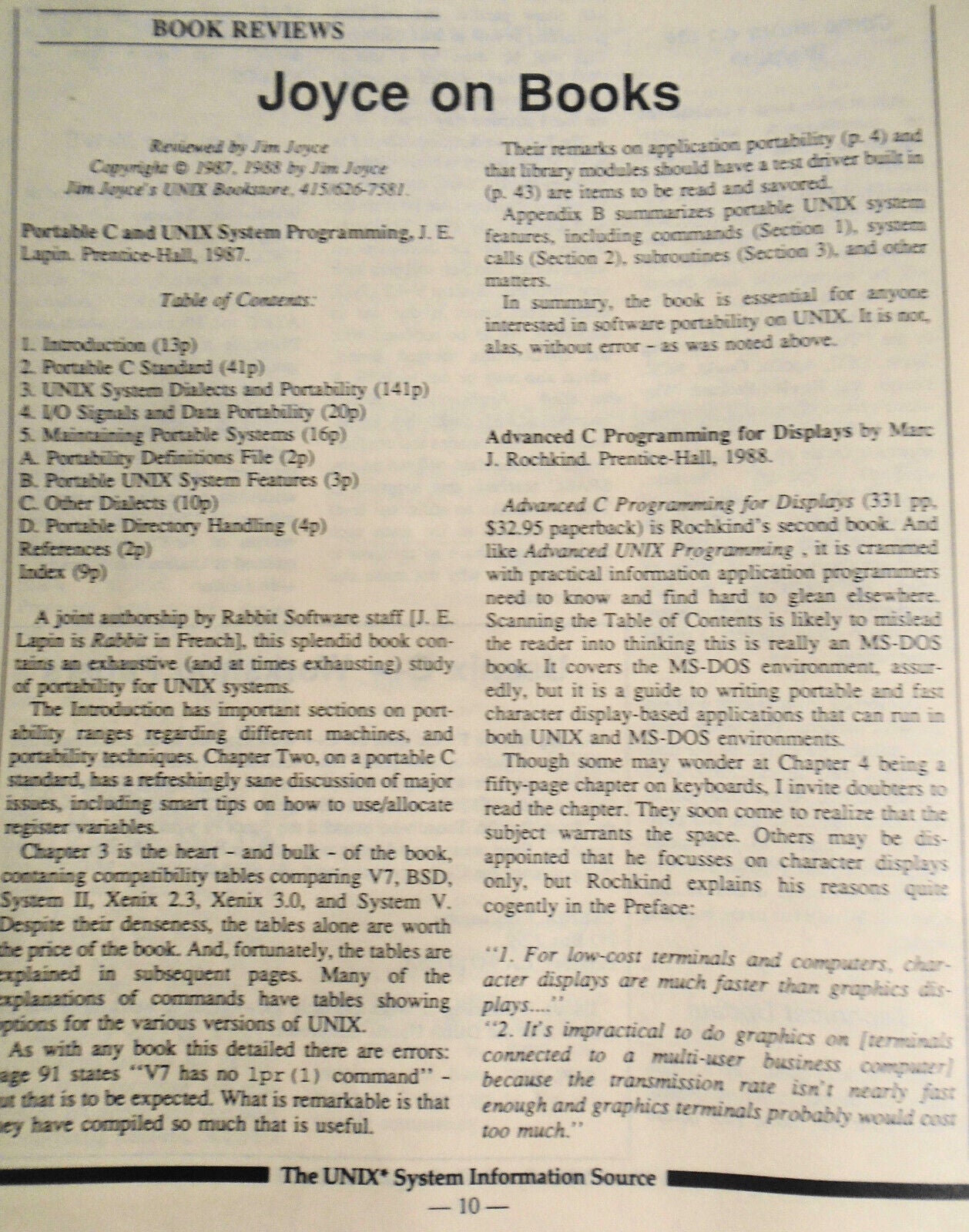 UNIQUE: The UNIX System Information Source Dec. 1987 - DBMSs Under UNIX, etc.