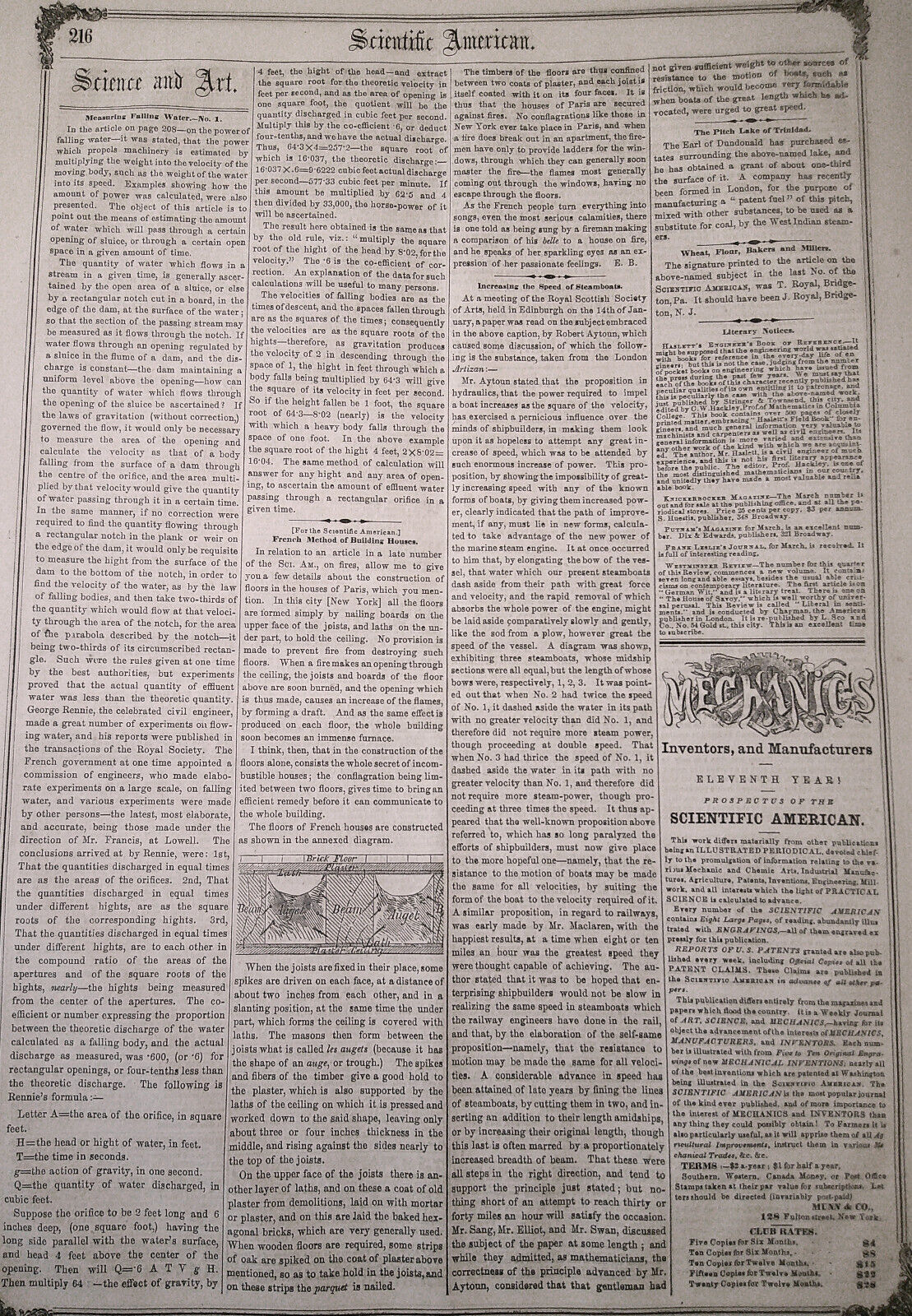 Scientific American, March 15, 1856. Addison's Gold Separator; Gold uses; etc