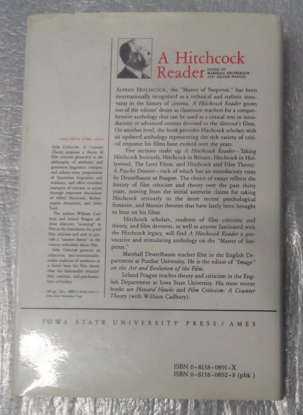 A Hitchcock Reader, by Marshall Deutelbaum & Leland A Poague 1st Edition 1986 HC