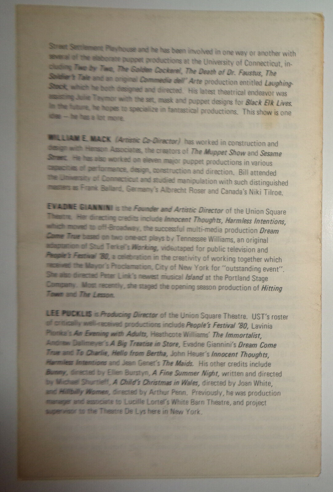 THE SCARECROW - PROGRAM - LIMITED ENGAGEMENT: NOV 5 - DEC 6, 1981