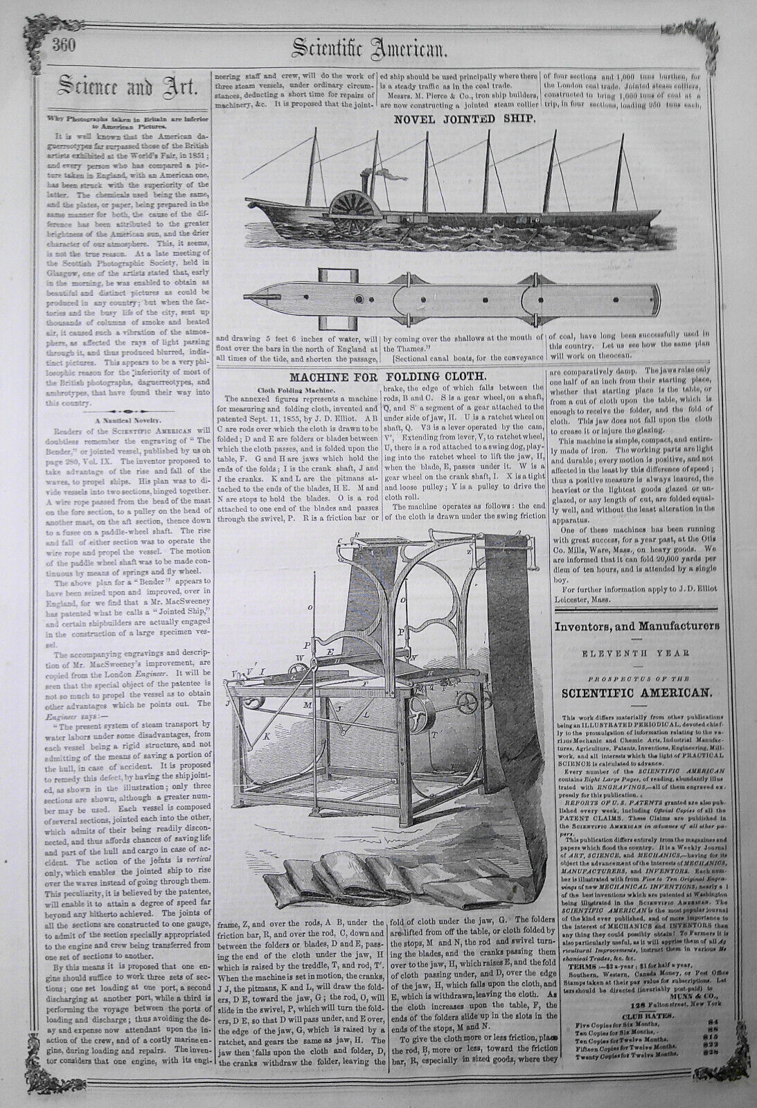 Scientific American, July 19, 1856. American vs European photographs; telegraphy