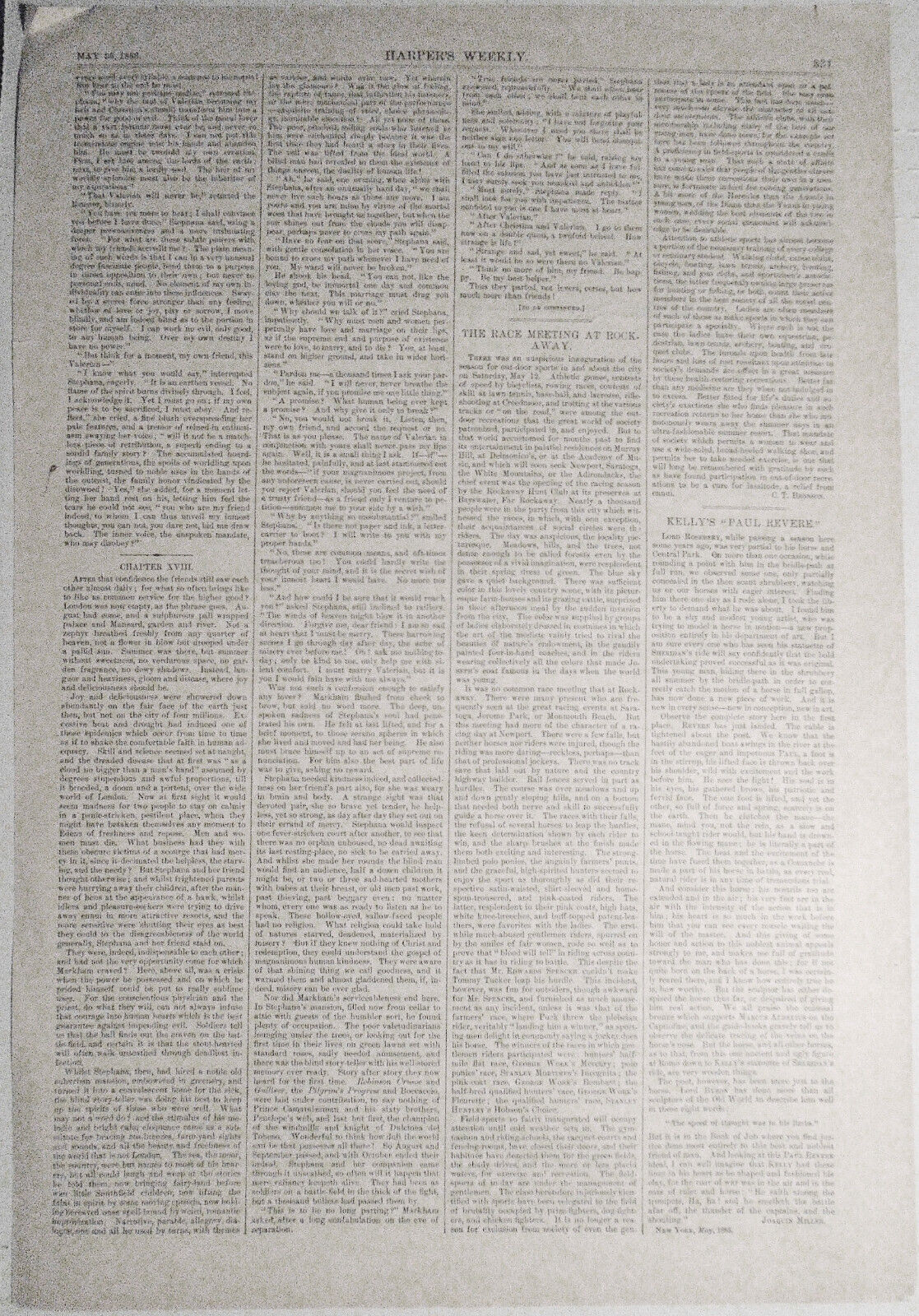 Harper's Weekly May 26, 1883: Race Meeting At Rockaway; Paul Revere Statue, Peck