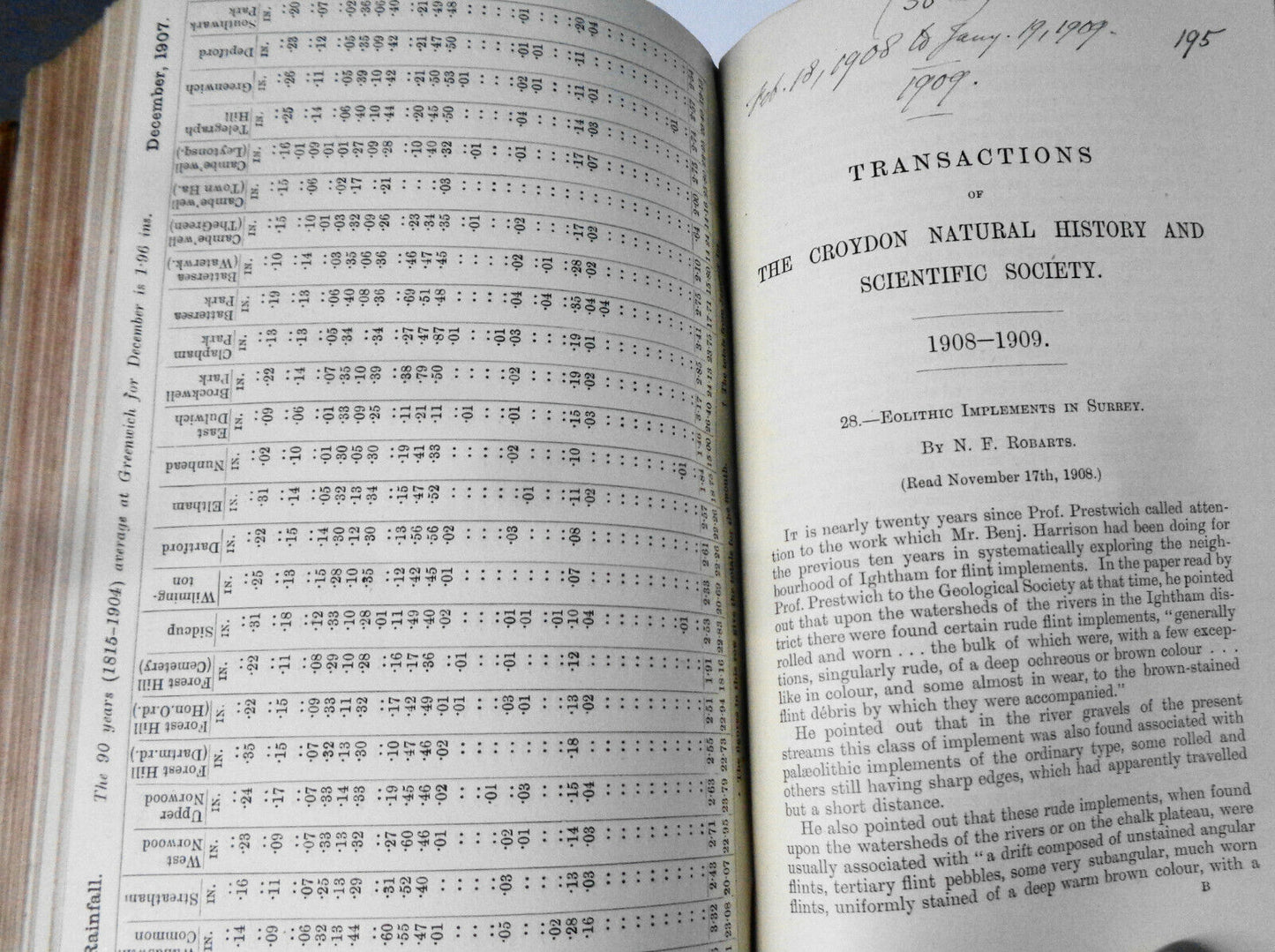 Proceedings, transactions Croydon Natural History and Scientific Society 1903-09