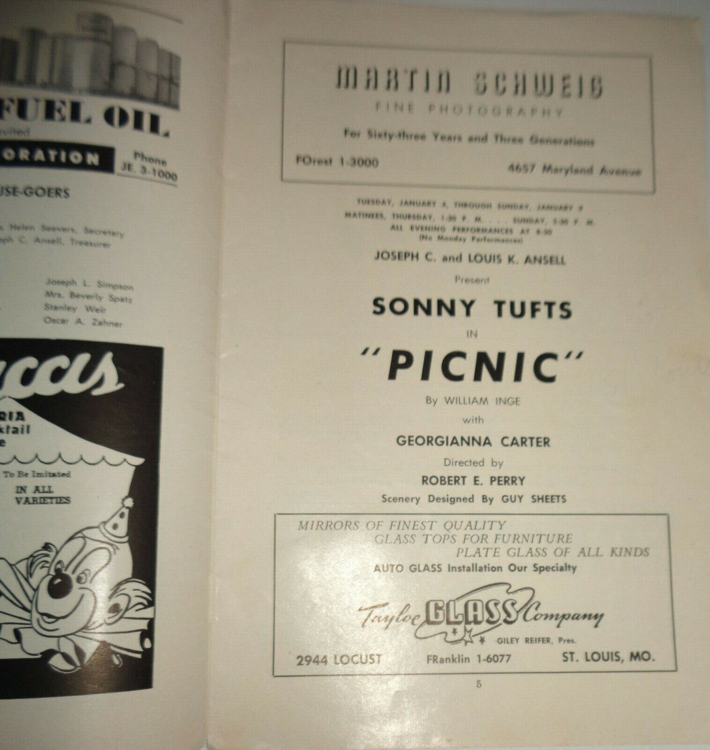"PICNIC" - PROGRAM - ST LOUIS: THE EMPRESS PLAYHOUSE with CHRISTINE JORGENSEN AD
