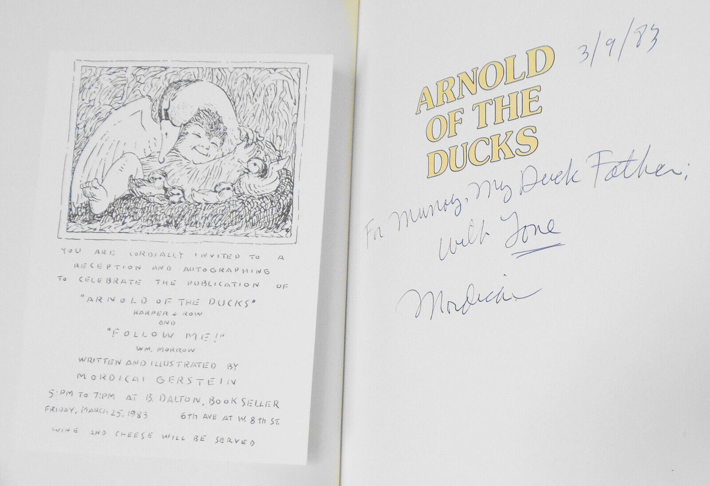 Arnold of the Ducks, by Mordicai Gerstein. 1983 First Edition SIGNED / INSCRIBED