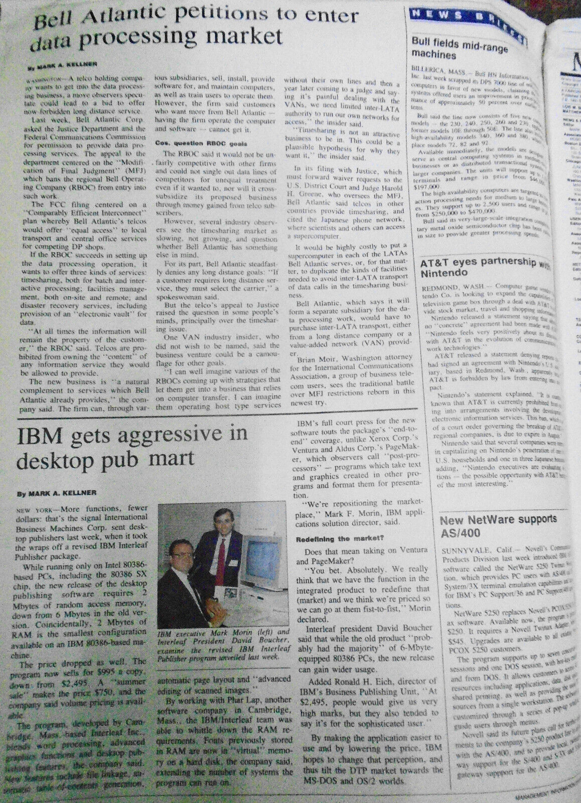 MIS Week, June 12, 1989 - IBM, AT&T, Tandem Computer, Bell Atlantic, etc news