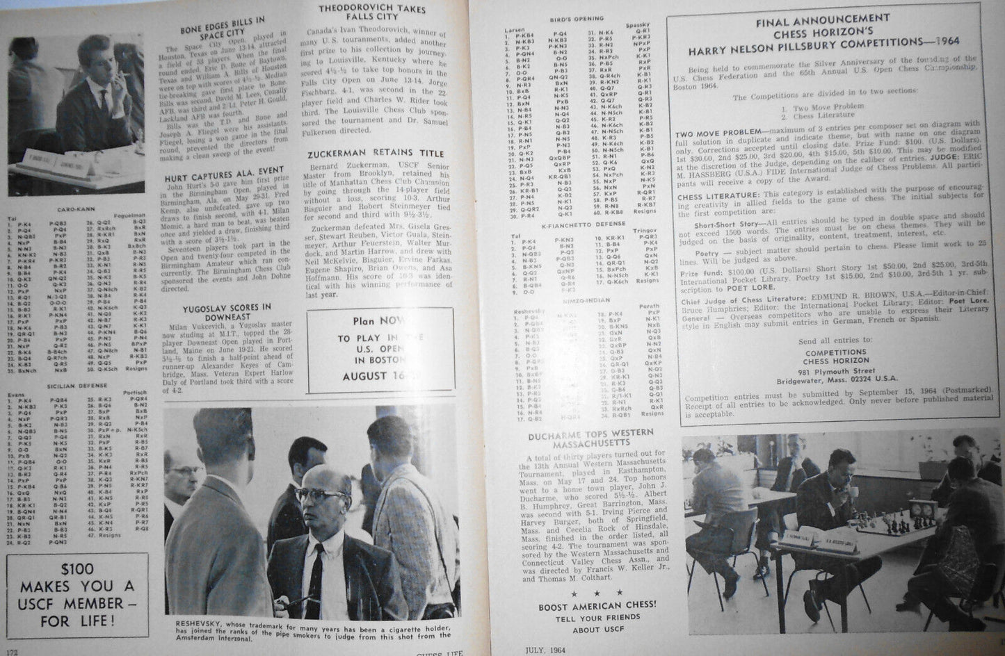 Chess Life, July1964 : Bobby Fischer talks chess; Interzonals, etc.